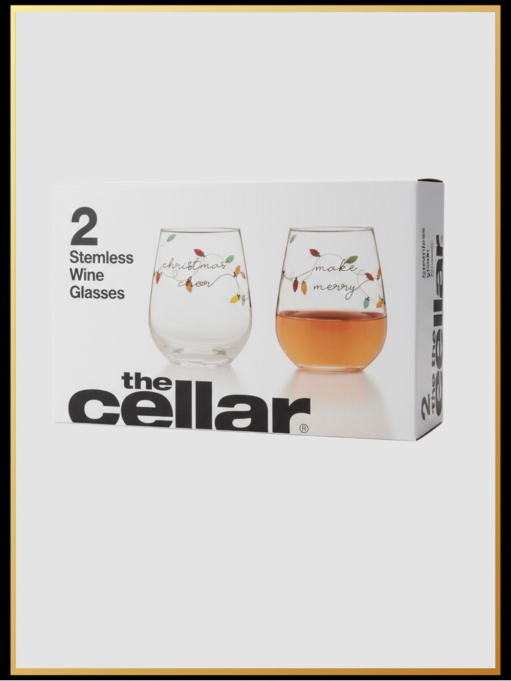 🍷🆕 The Cellar Set of Two (2) Stemless Holiday Wine Glasses. 19oz. New i…